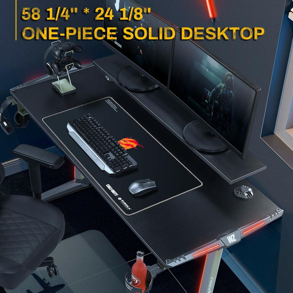 Review: Eureka Ergonomic Sentry RGB Gaming Desk w/ Monitor Shelf Gaming ...